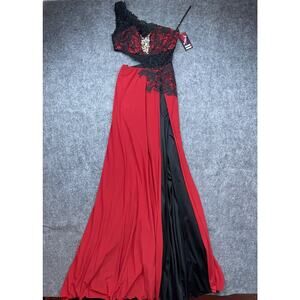 Michelle Kim Dress XS Black Red Prom Whimsigoth Lace Crystals Romantic Goth